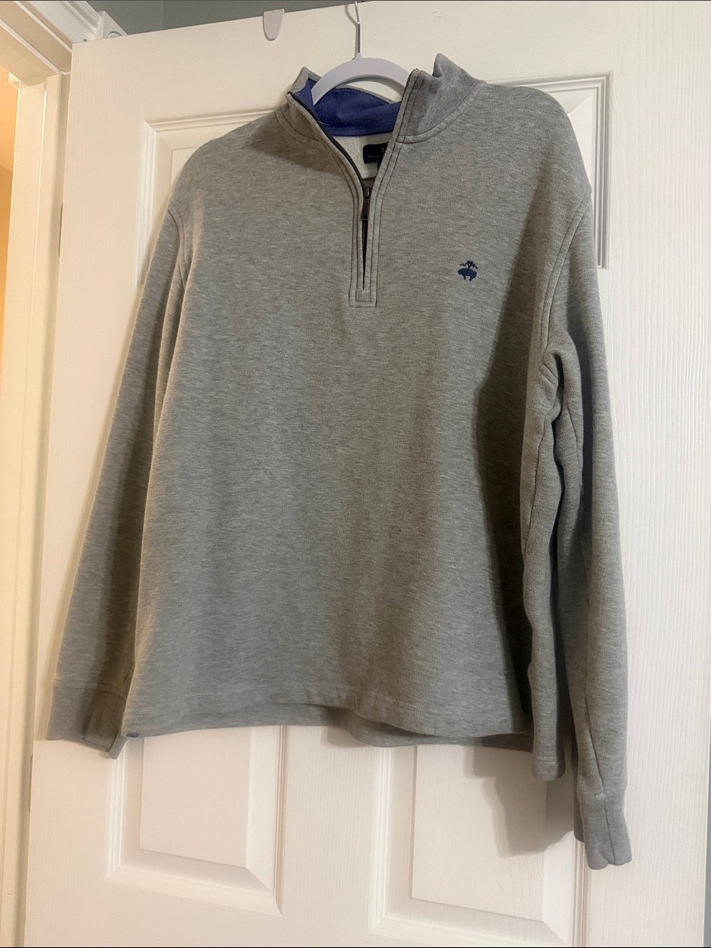 Brooks Brothers Light Gray Quarter-Zip Sweater with Navy Logo